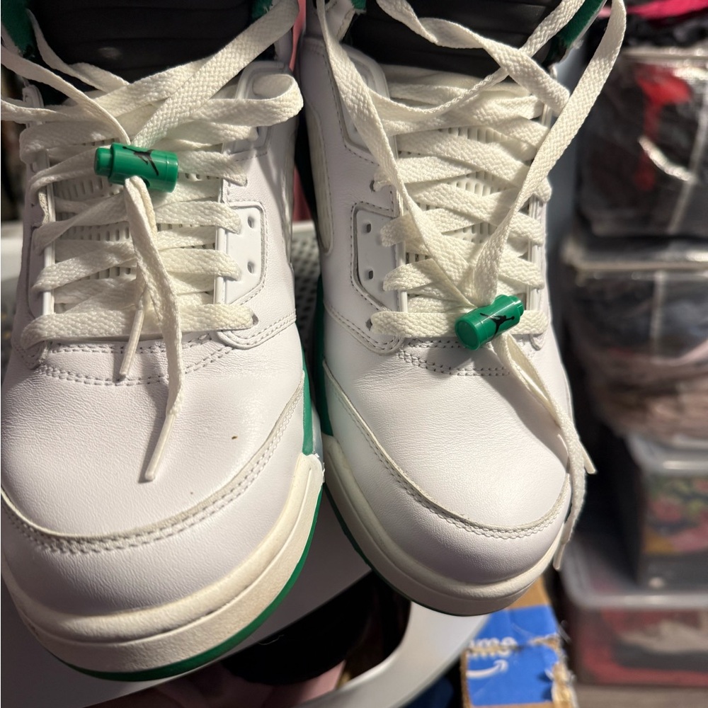 White and green Jordans